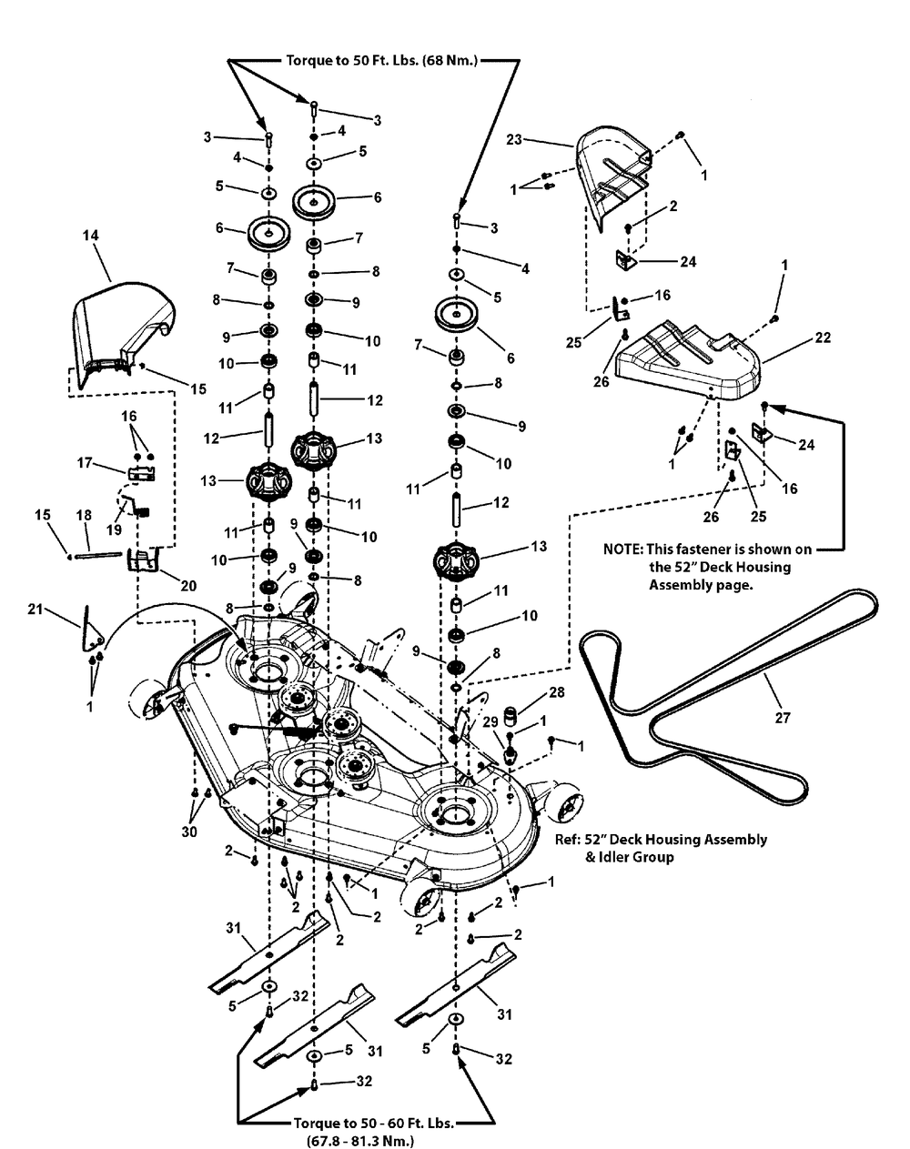 52" Mower Deck - Spindle Group Diagram and Parts List for C950-60107-1 (7800819A-ZTS7000)(2011) Briggs and Stratton Lawn Tractor Accessories